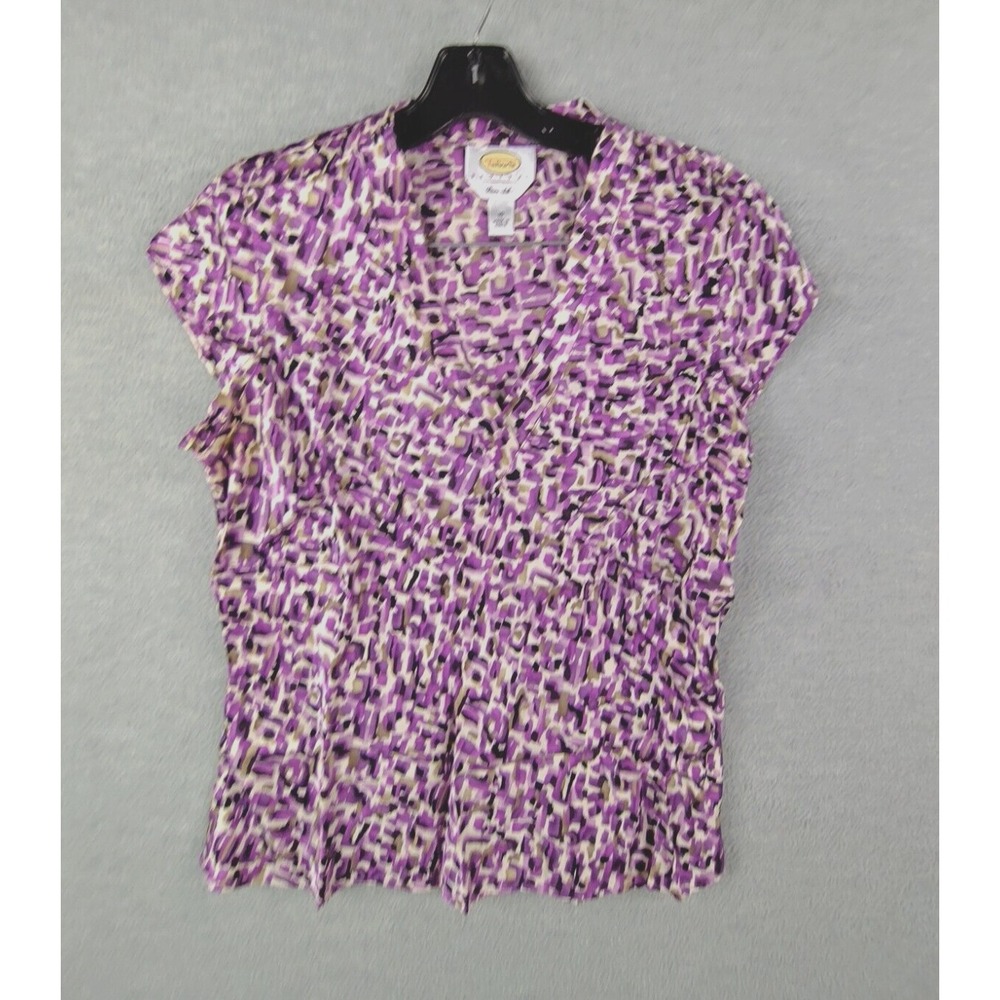 VTG Talbots Womens Blouse 10 Purple Abstract 100% Silk Career Office Party
